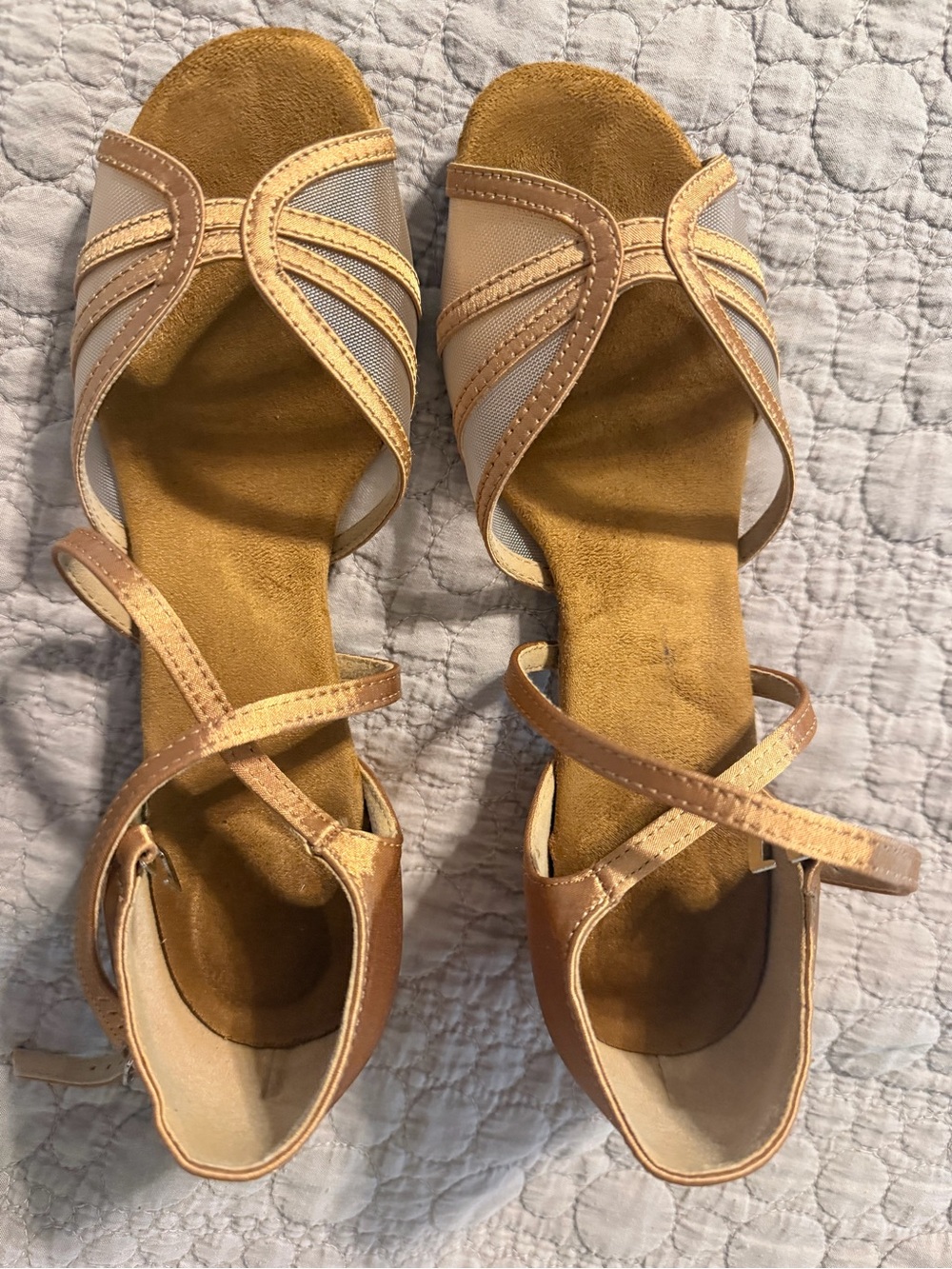 Tan Low Heel Dance Sandals with Ankle Strap - Picture 4 of 6